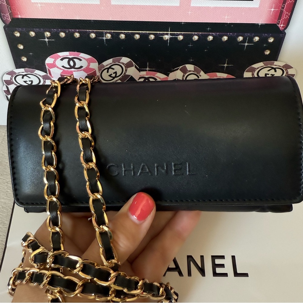 CHANEL Black Leather Sunglasses Case with Chain - Picture 3 of 12